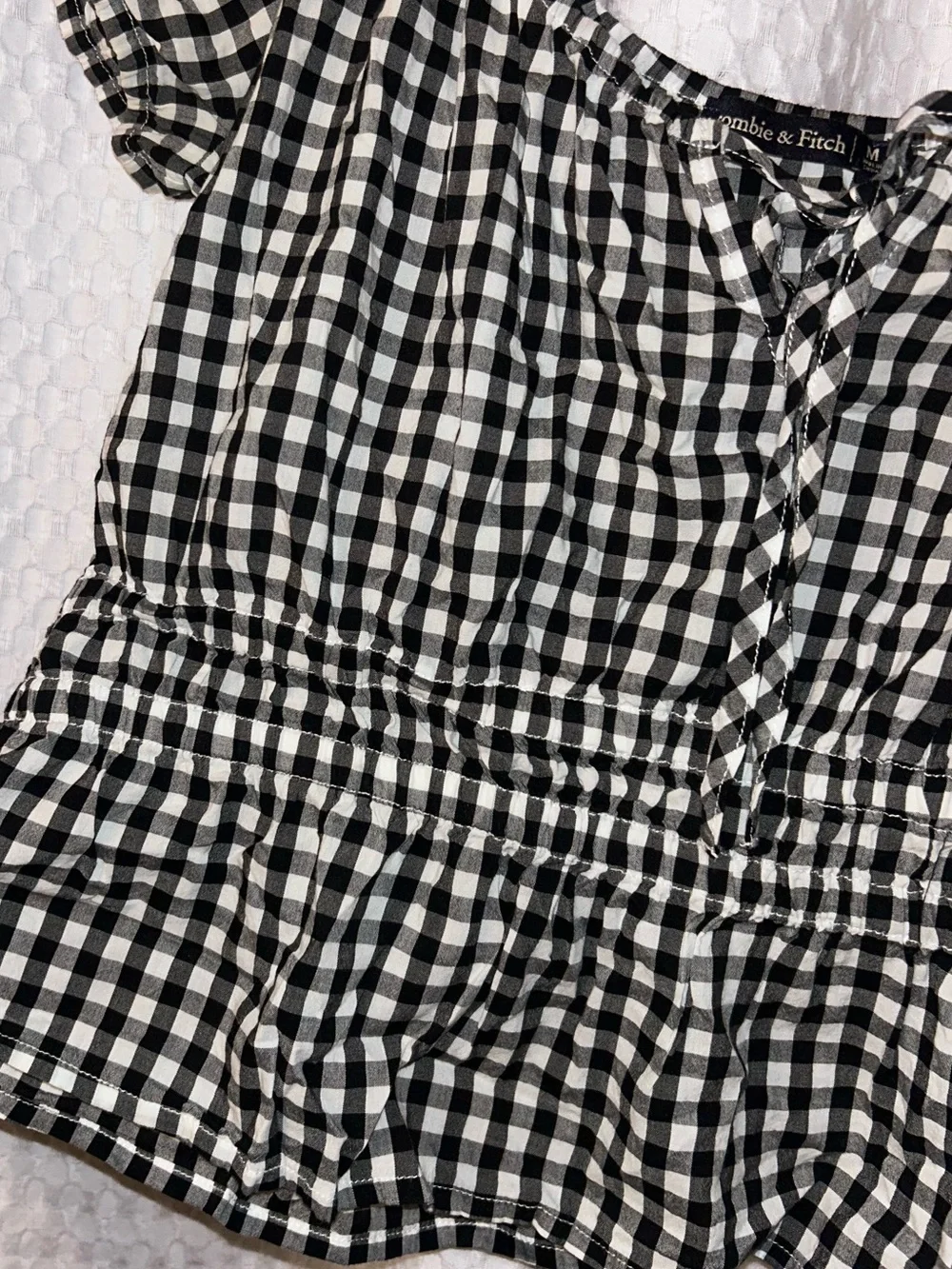 Abercrombie & Fitch Women’s Black & White Gingham Peplum Top - Medium